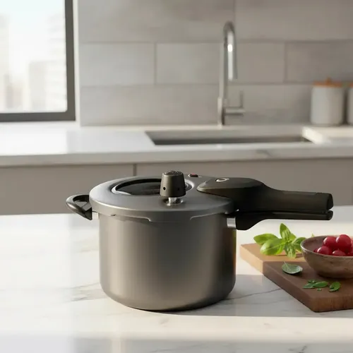 Panela De Pressão 4,5l Com Fechamento Externo Tampa Com Visor De Vidro Antiaderente Grafite Mta