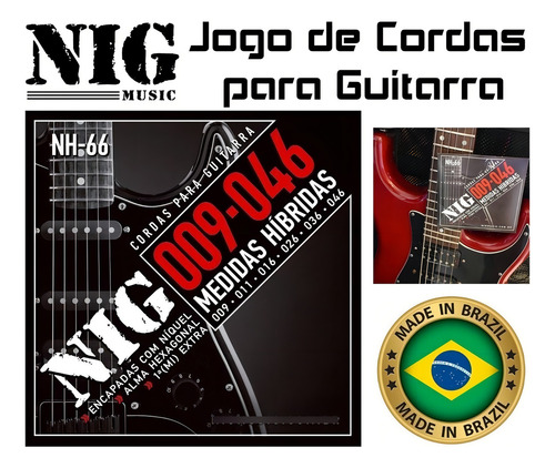 Cordas Guitarra Encapada Com Níquel Nig 09-046 Híbridas Nh66