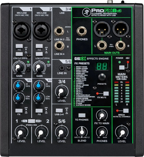 Mezcladora Profesional 6ch C/efectos Y Usb Mackie Profx6v3