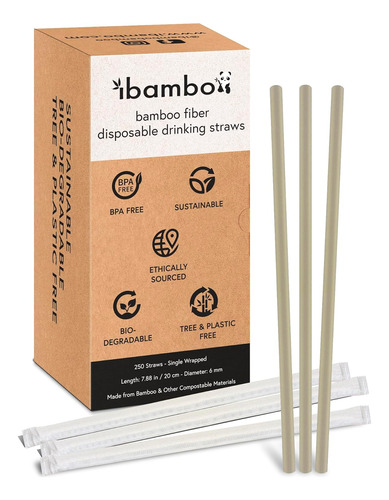 Paquete De 250 Pajitas De Bambú Desechables  Pajitas Compos