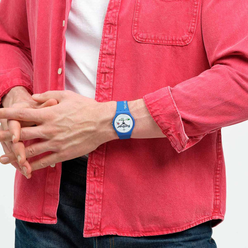 Reloj Swatch Hombre Father's Day So29z704 All About Dad Color De La Malla Azul Color Del Bisel Azul Color Del Fondo Blanco