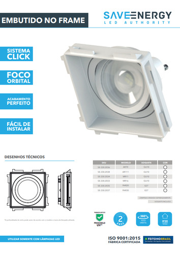 Kit 3 Spot Par20 Luminaria Duplo No Frame + Lampada 7w