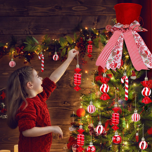 Juego De 25 Piezas Decoración Árbol Navidad Bastones Y Bolas