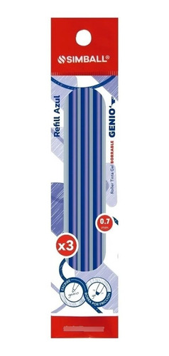 Repuesto Roller Borrable Simball Genio 0.7 Tinta Azul X3 Un