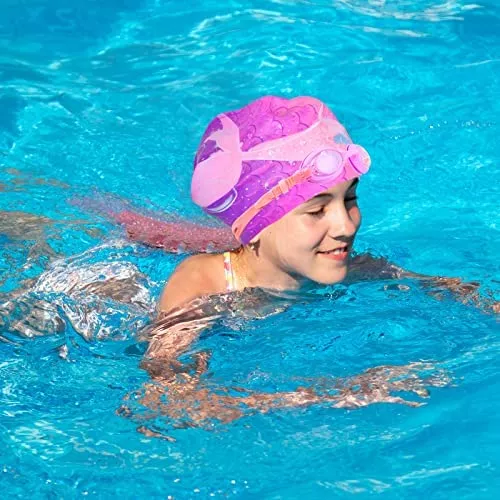 Gorro de Natación para Niños,Gorro de Baño para Niños,Gorros de Piscina  para Niña,Gorro Natación Silicona,Gorro de Baño Impermeable Antideslizante, Gorro de Natación de Sirena con Clip para la Nariz : : Deportes y