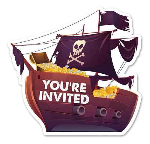 Invitaciones De Fiesta Temática Pirata Con Sobres, 20 Invita