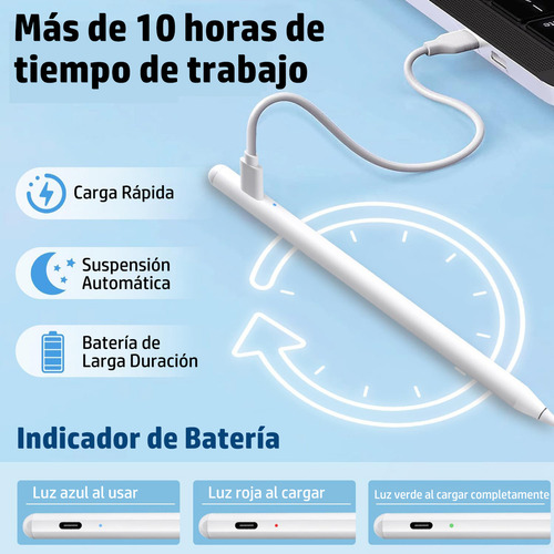 Lápiz Óptico LA HENGRU Para iPad Tableta Con Rechazo De Palma Soporta La Absorción Magnética Blanco