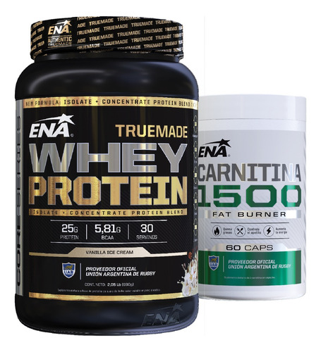 Combo Ena Quemador Whey Protein True Made Proteina Carnitina