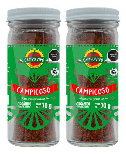 2 Pack Sazonador De Chiles Secos Campo Vivo Organico 70 Grs