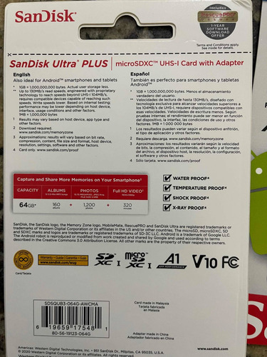 Sandisk Ultra Plus Microsdxc 64gb Speed 130mb/s