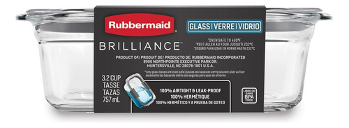 1 Contenedor Hermético Vidrio Rubbermaid Brilliance 757 Ml