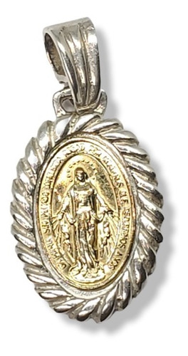 Imagen 1 de 7 de Dije Plata Y Oro Ovalado Medalla Milagrosa