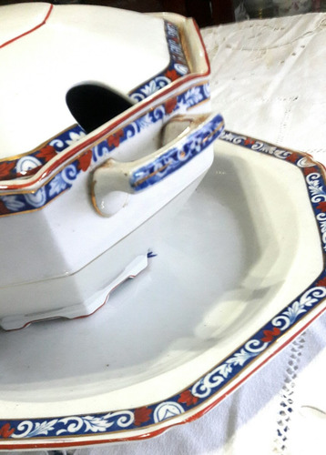 Antigua Gran Sopera + Fuente Octogonal Inglesa Woods&sons