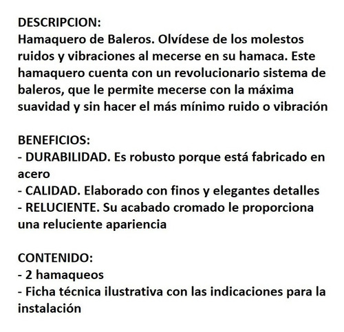 Imagen 5 de 6 de Hamaquero De Baleros De Acero. Soporte O Gancho Para Hamaca