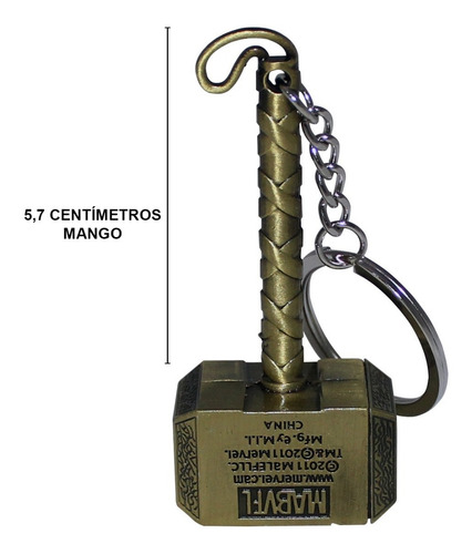 Imagen 2 de 10 de Llavero Martillo Thor Marvel De Metal | Mjölnir Dorado