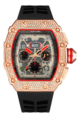 Reloj De Lujo Rojo Con Diamantes Y Carcasa Plateada
