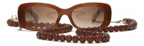 Lentes De Sol Chanel Rectangular Brown Gold (Usado)