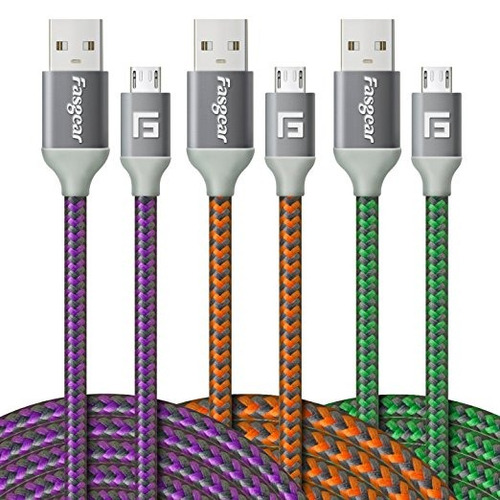 Micro Usb Cable, 3 Piezas (10 Pies / 3m) Cable Colorido Fasg
