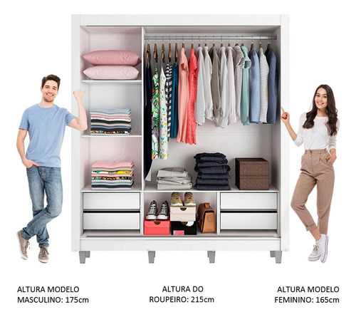 Ropero Closet Madesa Lyon Plus 3 Puertas Con Espejo Pies B Color Blanco