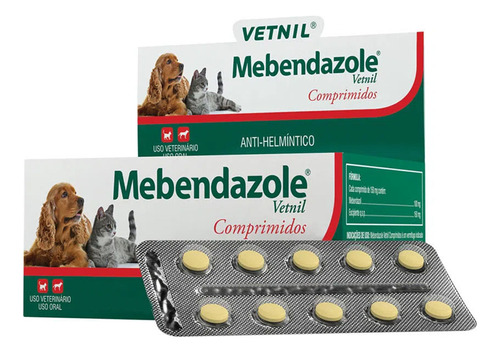 Mebendazole Para Cães Gatos Vetnil - 10 Comprimidos Avulsos