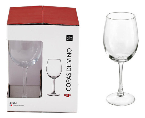 Set 4 Copas Vino Vidrio Transparente 465ml