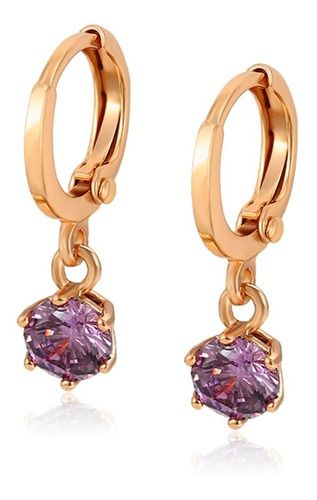 Aretes Colgantes Oro 18k Lam Morado Calidad Premium Moda