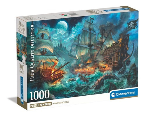 Rompecabezas Batalla De Piratas 1000 Clementoni Luna Kraken
