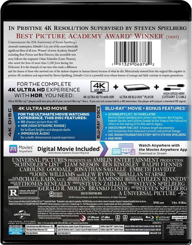 Imagen 2 de 3 de 4k Ultra Hd + Blu-ray Schindler´s List / Lista De Schindler