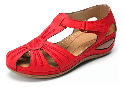 Sandalias Cómodas Dama Retro Cuña Punta Redonda