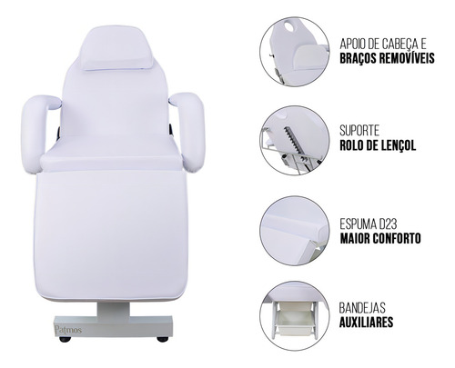 Kit Estética Poltrona Maca Fixa Reclinavel com Lupa LED Articulada + Fixador e Suporte Cor Branco