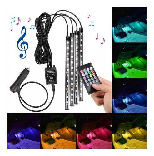 Tira Led Rgb Atmosfera 4 En 1 Luces Neón Auto Interior