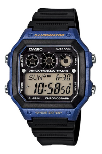 Relógio Casio Masculino Digital Quadrado  Ae-1300wh-2avdf Cor da correia Preto Cor do bisel Preto Cor do fundo Cinza