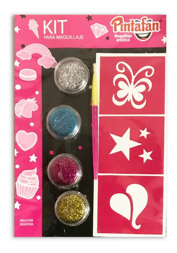 Kit Maquillaje Artístico Glitter Con Brillo + Stencils