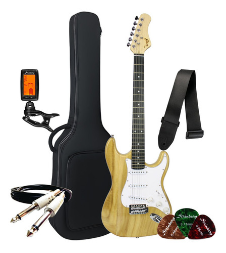 Kit Guitarra Stratocaster Iniciante Estudante Acessórios Cor Natural Orientação Da Mão Destro Bravo Beg100