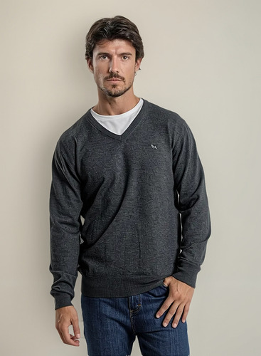 Sweater Escote En V Gris, Hombre. Bravo Jeans. T S Al 4xl