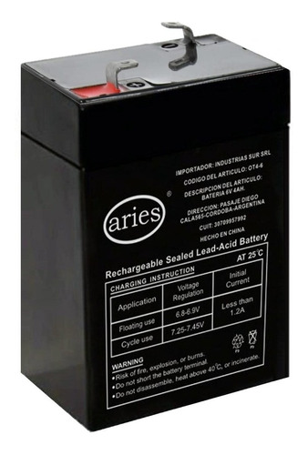 Bateria De Gel Recargable 6v 4a Acido Plomo Sellada