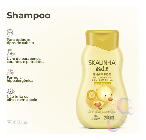 Kit Shampoo Camomila E Creme Pentear Bebê Vegano Skalinha