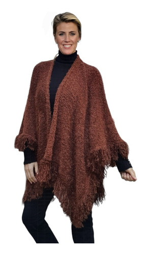 Maxi Ruana / Mantón / Capa Peluda Tipo Angora Y Flecos