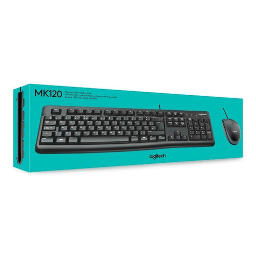 Kit de teclado y mouse Logitech MK120 Español Latinoamérica de color negro
