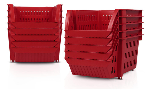 Kit 10 Bin Organizador Mini Cesto Encaixável Vermelho