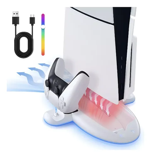Base Carga Dual Joystick Soporte Cooler Para Consola Ps5 Rgb