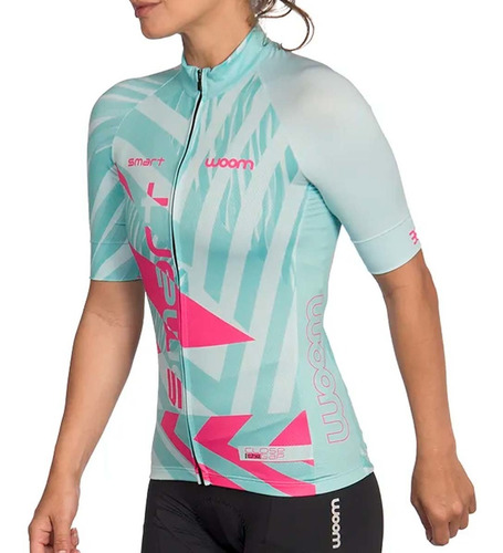 Camisa Woom Feminina Smart Wild Verde E Rosa Ciclismo Bike