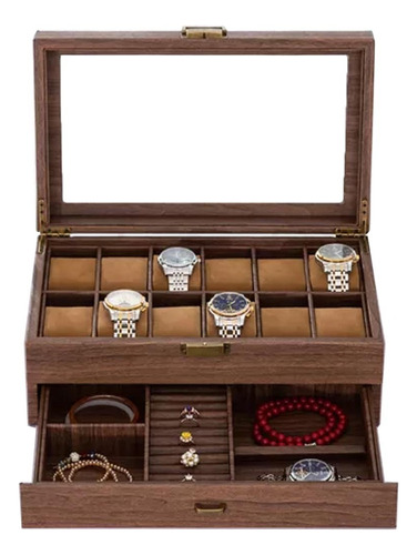 Caja De Colección Relojes Y Joyas Con 2 Niveles Y 12 Ranuras