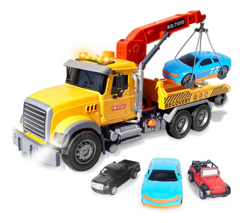 Wakelnsa 15  Big Tow Truck Toy Set, Incluye Coche De Carrera