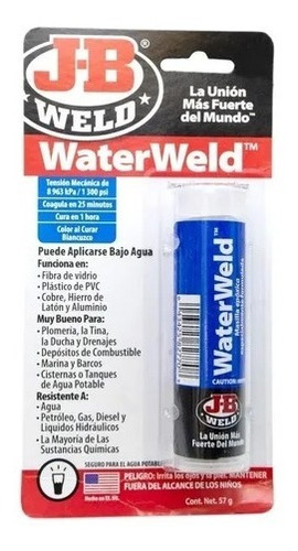 J-b Weld Waterweld Masilla Sella Fugas Agua Combustibles 57g
