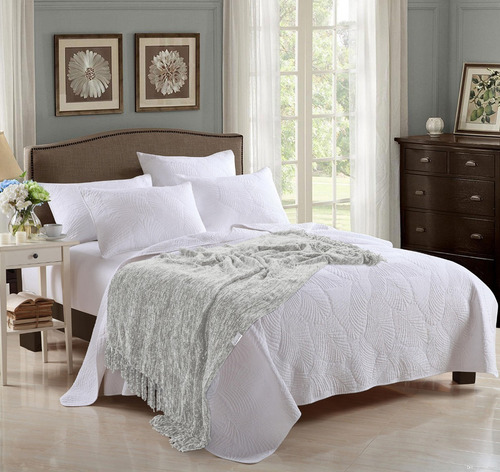 Imagen 2 de 3 de Pie De Cama Manta Tejida Chenille Importada Usa - Gris Claro