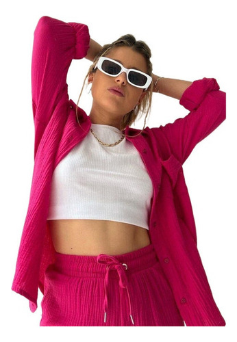 Conjunto De Camisa De Manga Larga Con Solapa Y Pantalón
