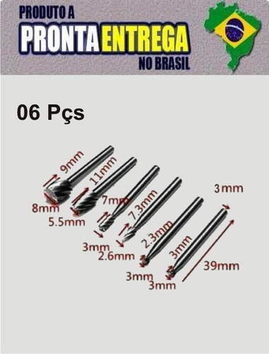 Kit 06 Fresas Lima Entalhe, Desbaste Tipo Dremel - Bom Preço