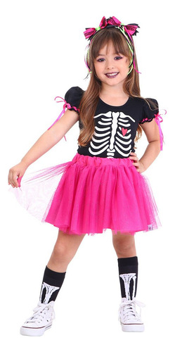 Fantasia Esqueleto Menina Pink - Halloween - Quimera Kids