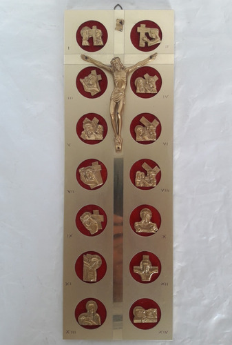 Crucifijo Con Estaciones Via Crucis Metal Dorado Colgar